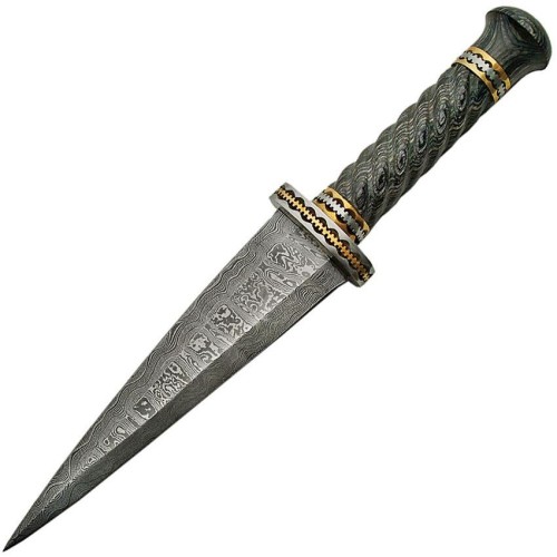 Damascus Pakkawood Dirk Fixed Blade Knife
